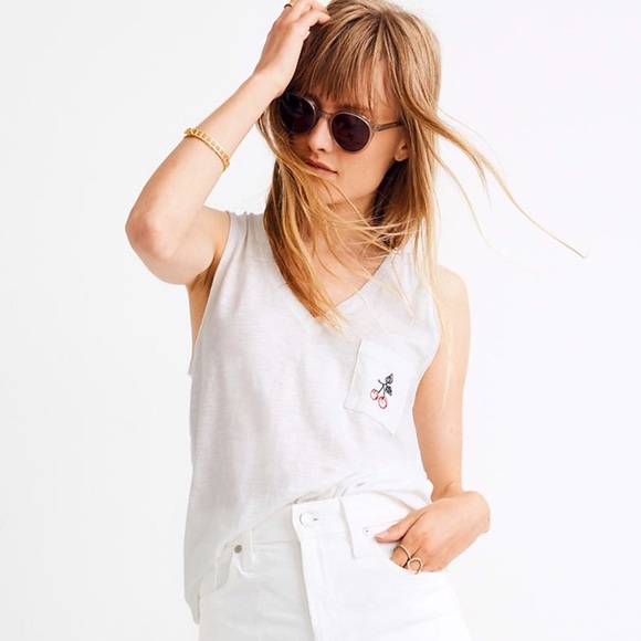 Madewell Tops - NWT Madewell Cherry Embroidered Pocket Tank